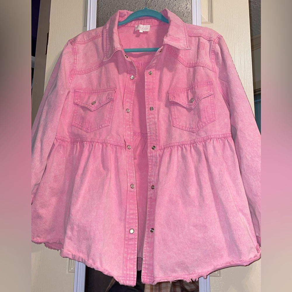 Entro Pink Button-Up Denim Shirt